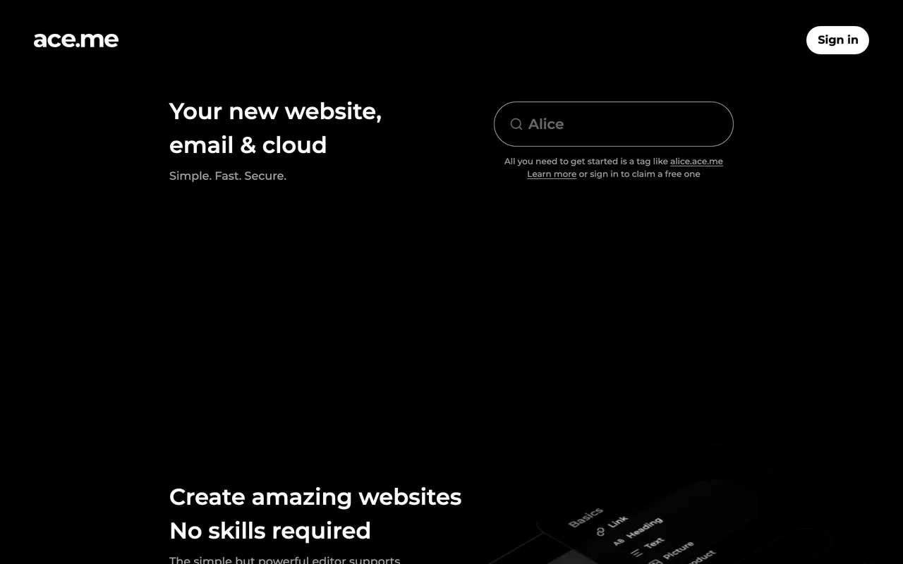 ace.me screenshot