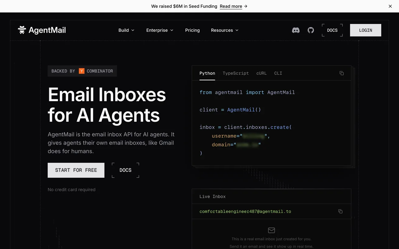 AgentMail | Email Inbox API for AI Agents screenshot