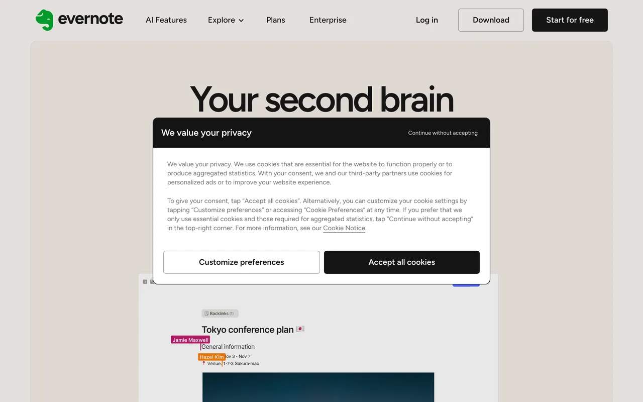 Evernote screenshot