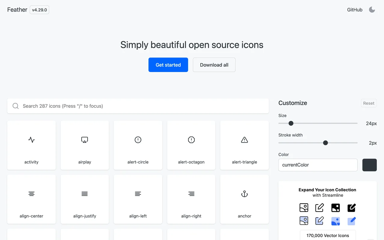 Feather Icons screenshot