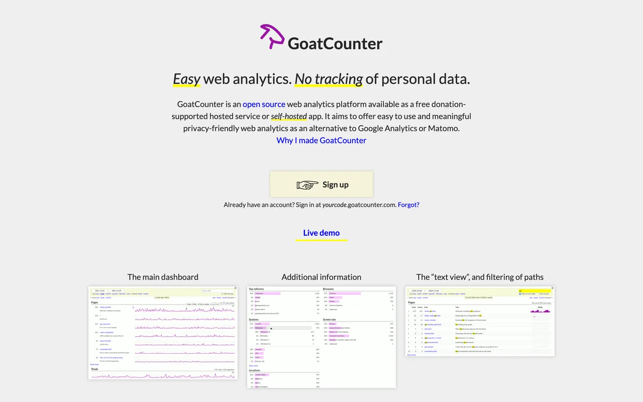 GoatCounter screenshot