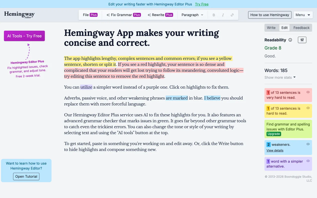 Hemingway Editor screenshot