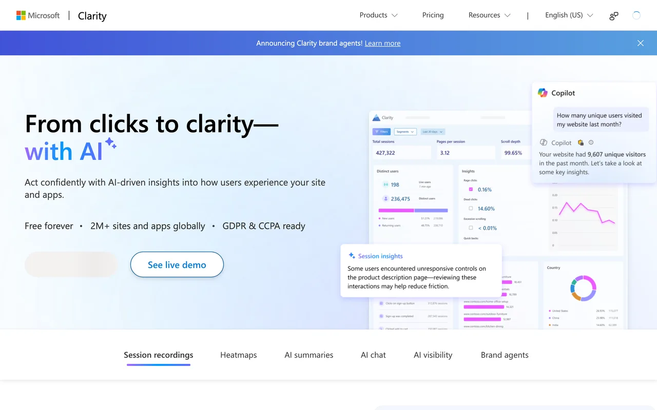 Microsoft Clarity screenshot