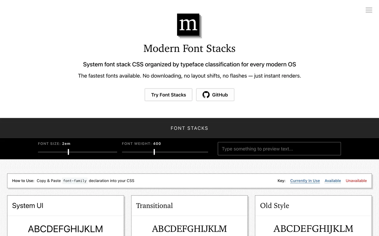 Modern Font Stacks screenshot