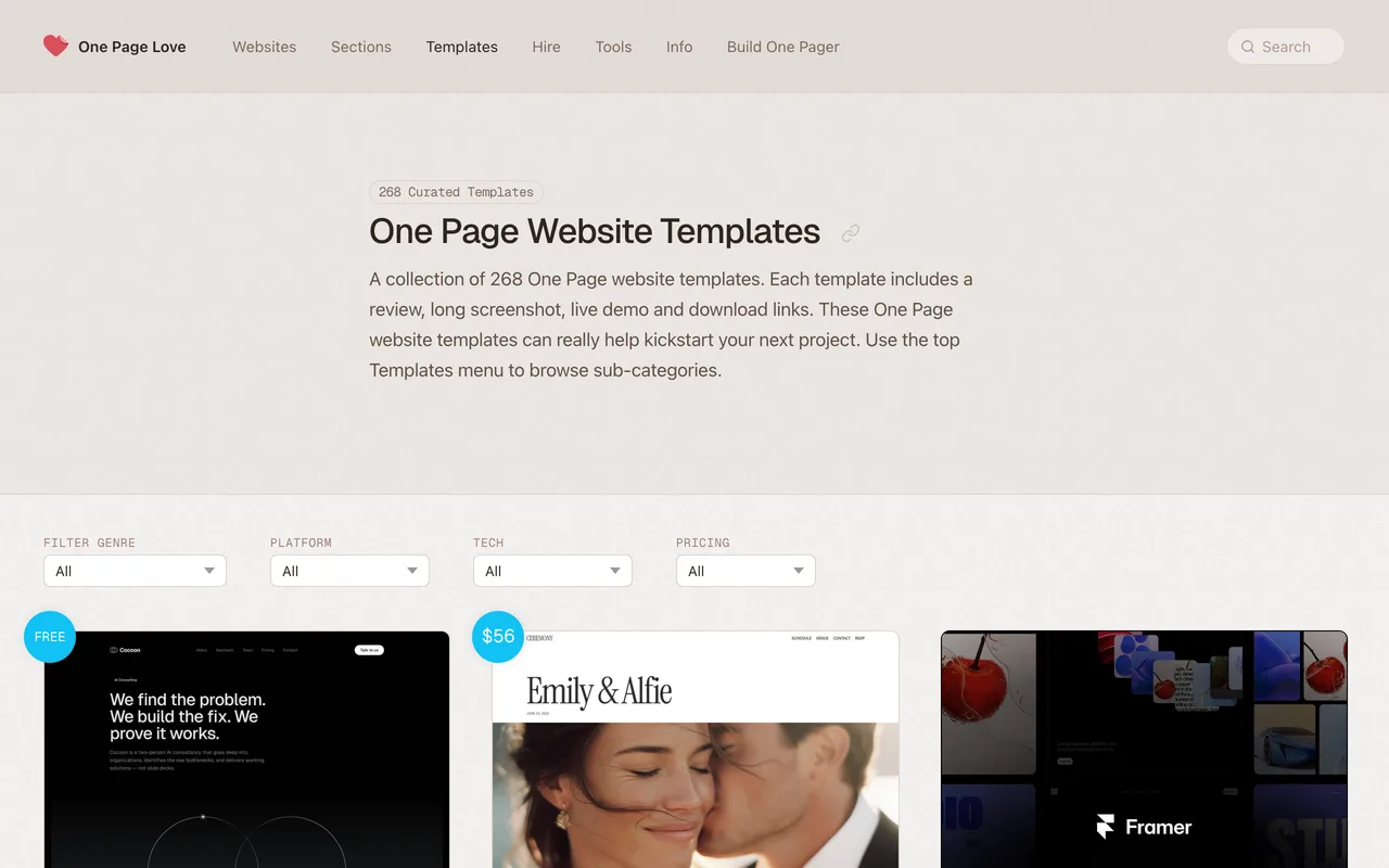 One Page Templates screenshot