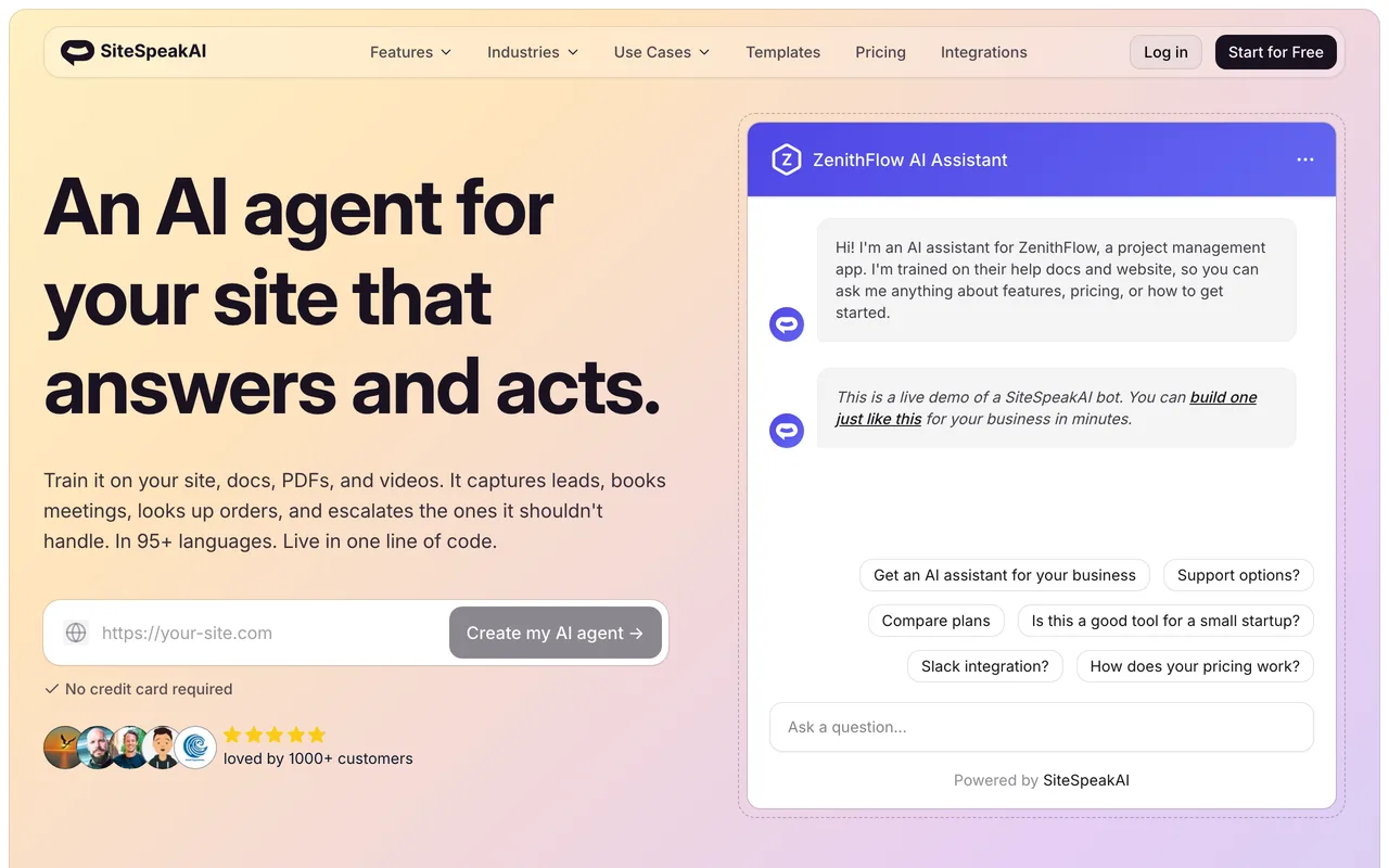 SiteSpeakAI screenshot