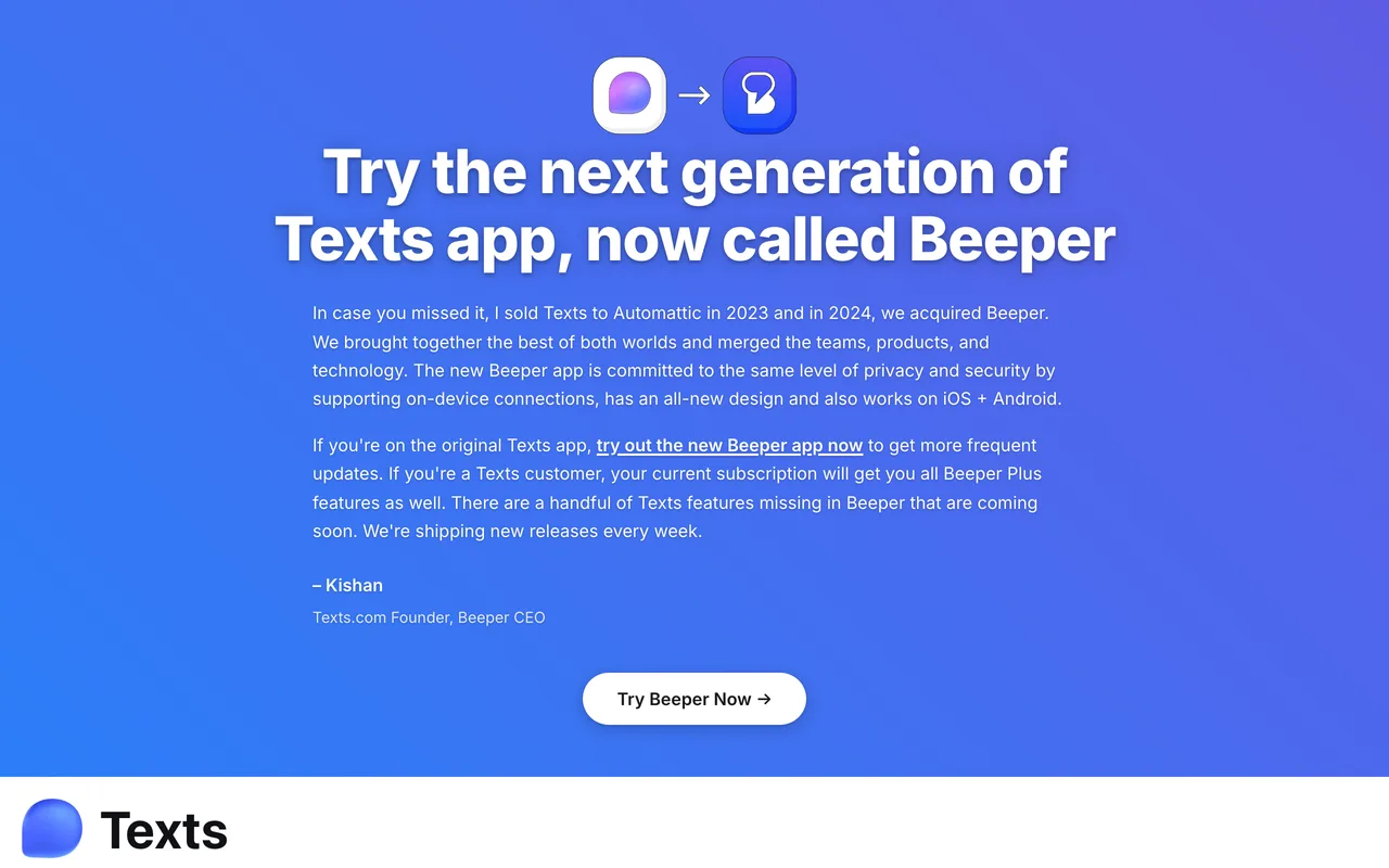 Texts screenshot