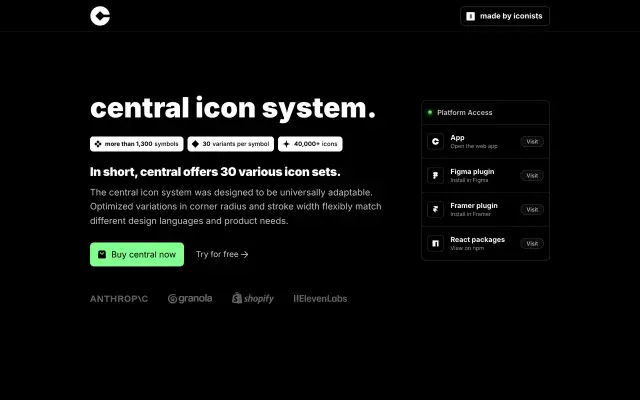Central icon system preview