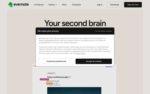 Evernote preview