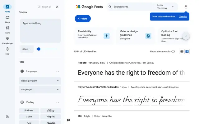 Google Fonts preview