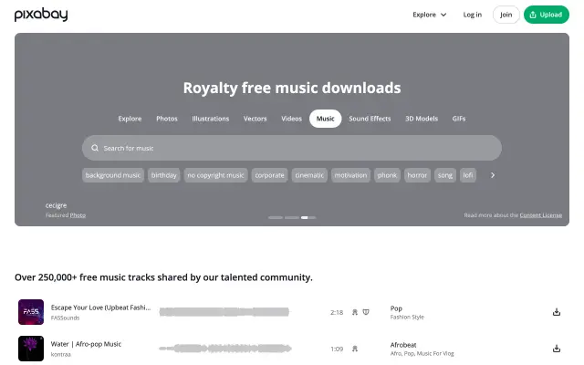 Pixabay Music preview