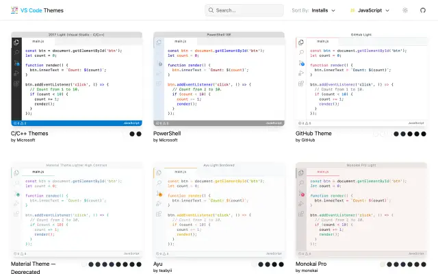 VS Code Themes preview
