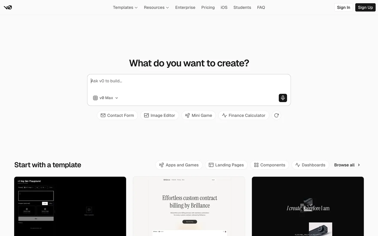 v0 by Vercel screenshot