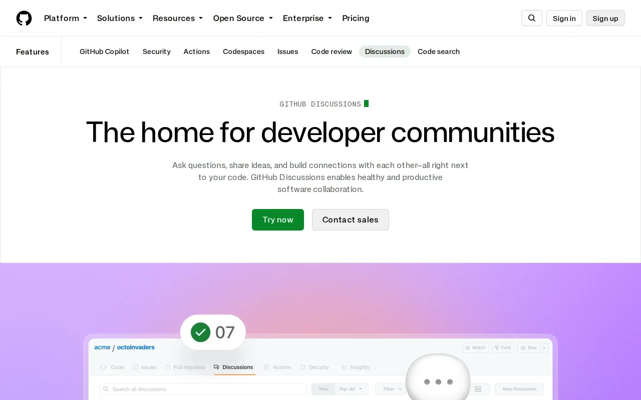 GitHub Discussions screenshot