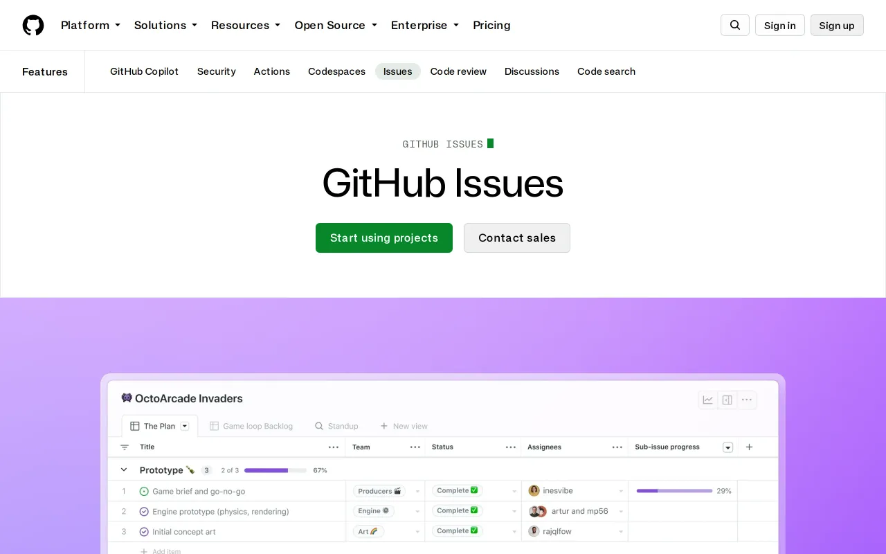 GitHub Projects screenshot